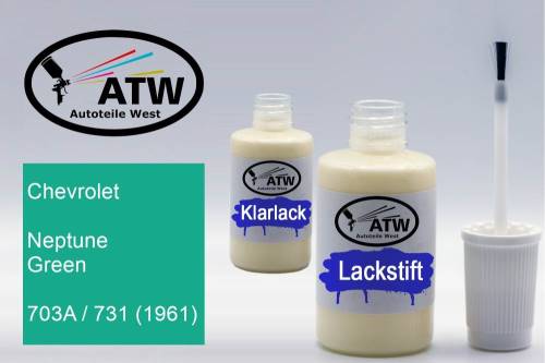 Chevrolet, Neptune Green, 703A / 731 (1961): 20ml Lackstift + 20ml Klarlack - Set, von ATW Autoteile West.